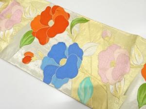 アンティーク　椿模様織り出し袋帯（着用可）